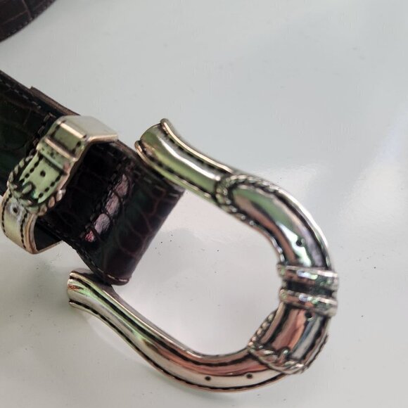 Talbots Vintage Genuine Leather Croc Embossed Western Belt Size L - Picture 2 of 7